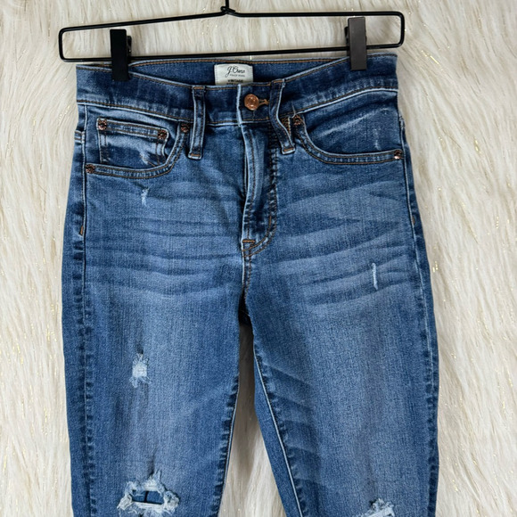 J.Crew Womens Vintage Straight Leg Jeans Blue Distressed Stretch Medium Wash 25 - Picture 2 of 9